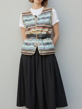 Vintage Jones New York Sport 100% Linen Southwestern Striped Vest PL - Y2K Boho